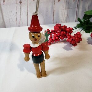 Vintage 80s Rainoldi Wooden Pinocchio Jointed Christmas Ornament Made in Italy